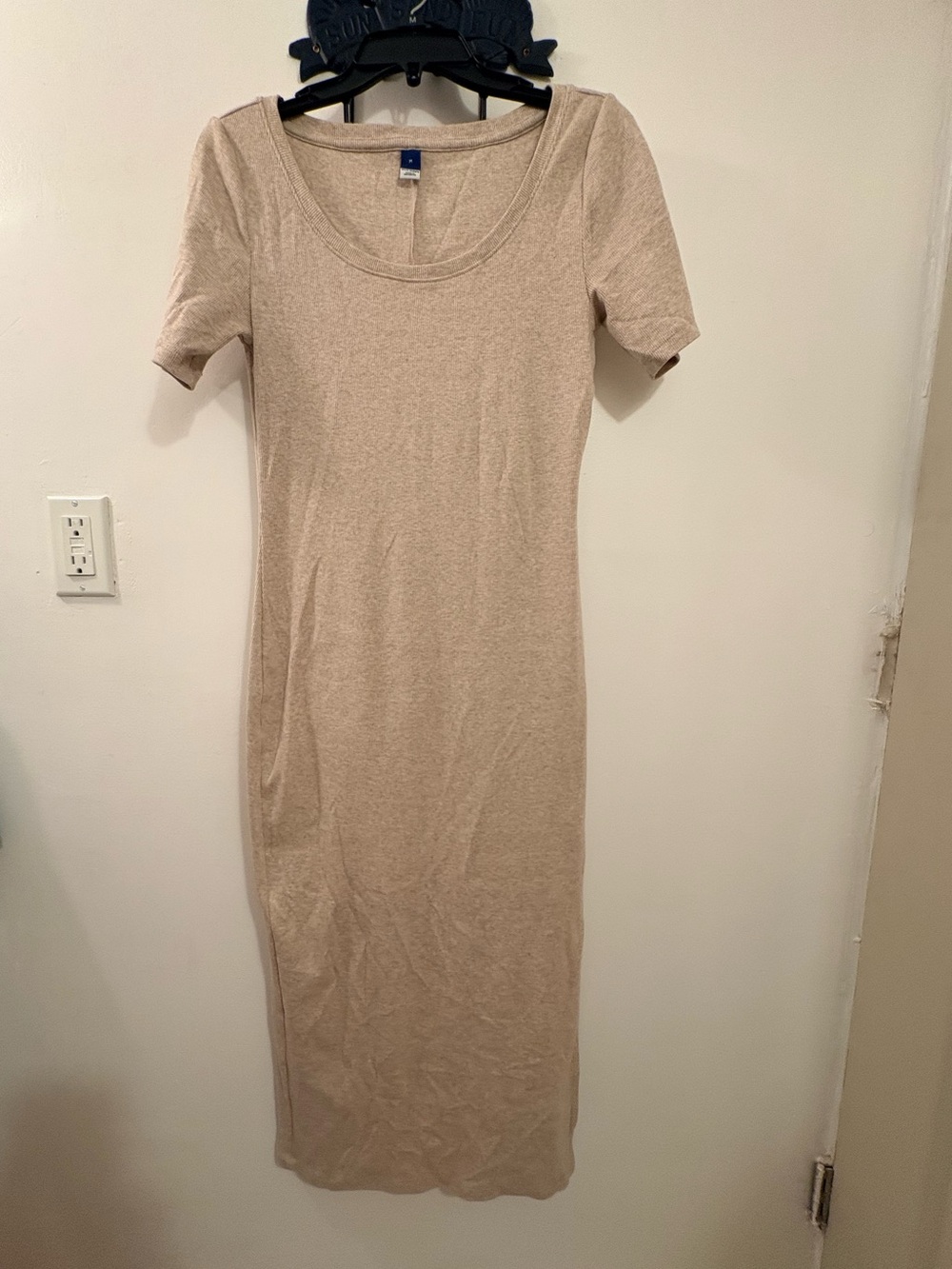 Neutral Scoop Neck Ribbed Midi Dress - Beige